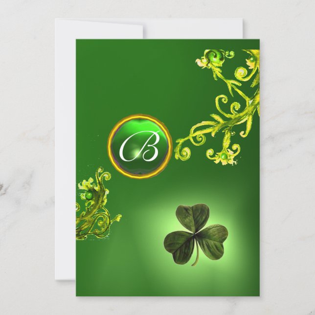 GREEN SWIRLS AND SHAMROCK ST PATRICK'S DAY PARTY INVITATION (Front)