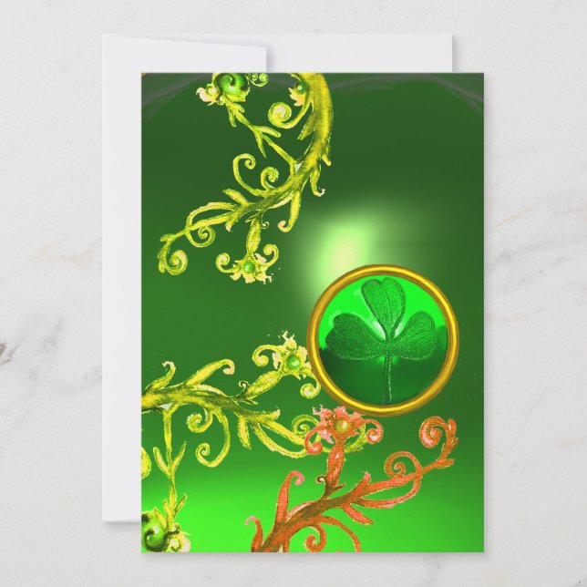 GREEN SWIRLS AND SHAMROCK ST PATRICK'S DAY PARTY INVITATION (Front)