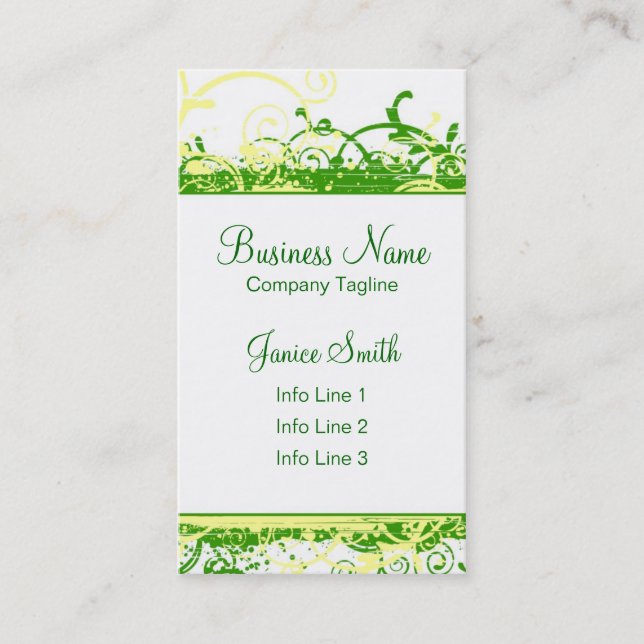 Green Swirls Business Card Template (Front)