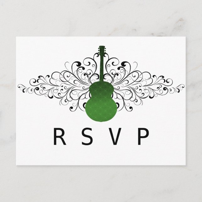Green Swirls Guitar RSVP Postcard (Front)