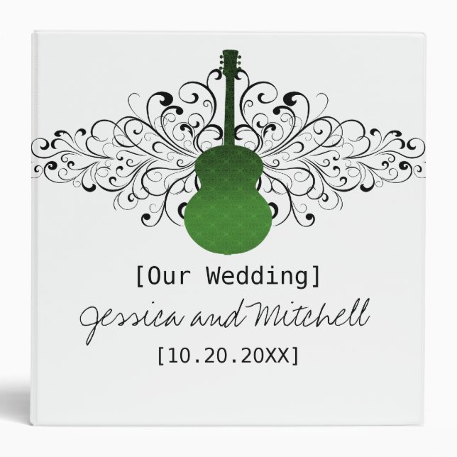 Green Swirls Guitar Wedding Binder (Front)