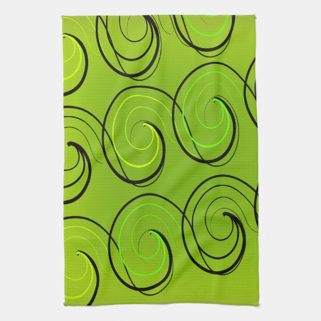 Green Swirls Kitchen Towel (Vertical)