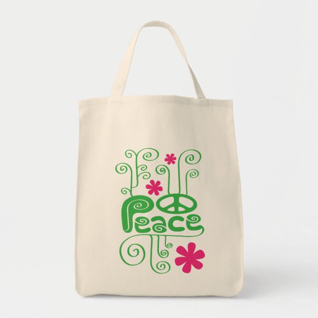 Green Swirls Peace Tote Bag (Front)