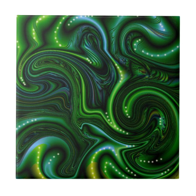 Green Swirly Spotted Abstract Fine Art  Tile (Front)