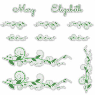 Green Swirly Vines and Name Stickers