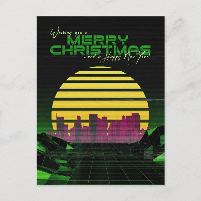 Green Synthwave Christmas Holiday Postcard (Front)