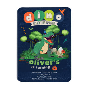 Green T-rex Adventure 6th Birthday Invitation Magnet