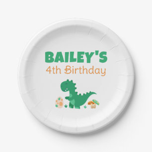 Green T-Rex Dinosaur Birthday Party Paper Plate