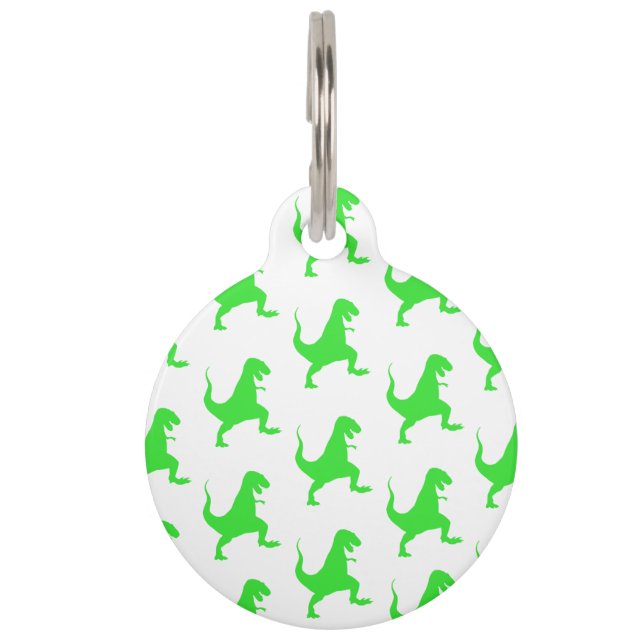 Green t-rex pattern pet tag (Front)