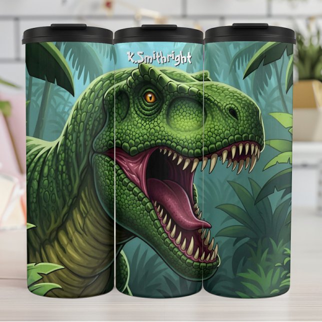 Green T-Rex Roaring Jungle Thermal Tumbler (Creator Uploaded)
