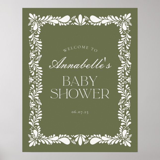 Green Talavera Tile Fiesta Baby Shower Welcome Poster (Front)