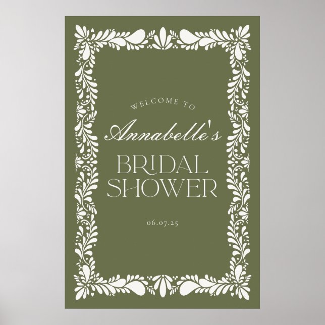 Green Talavera Tile Fiesta Bridal Shower Welcome Poster (Front)