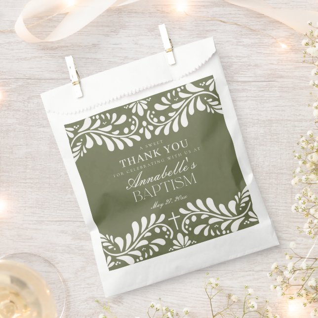 Green Talavera Tile Spanish Fiesta Baptism Dessert Favour Bag (Clipped)