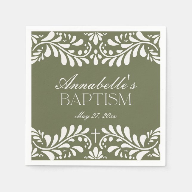 Green Talavera Tile Spanish Fiesta Baptism Napkin (Front)