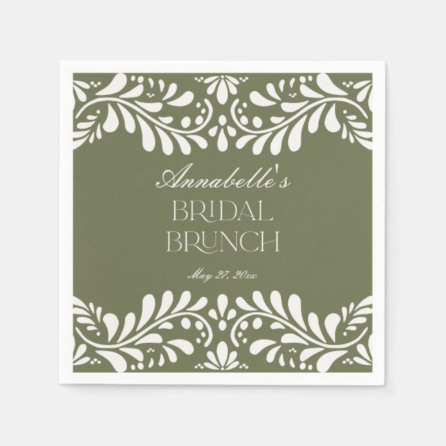 Green Talavera Tile Spanish Fiesta Bridal Brunch Napkin (Front)