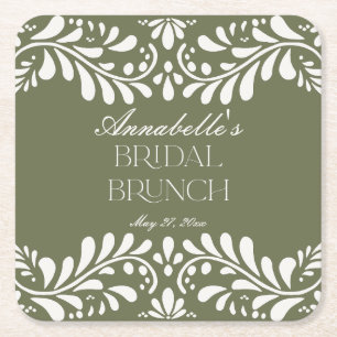 Green Talavera Tile Spanish Fiesta Bridal Brunch Square Paper Coaster