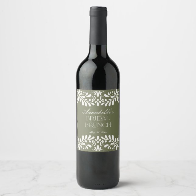 Green Talavera Tile Spanish Fiesta Bridal Brunch Wine Label (Front)