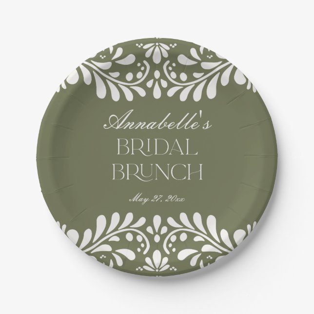 Green Talavera Tile Spanish Fiesta Bridal Shower Paper Plate (Front)