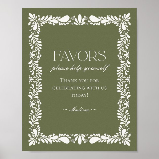 Green Talavera Tile Spanish Fiesta Favours Sign (Front)