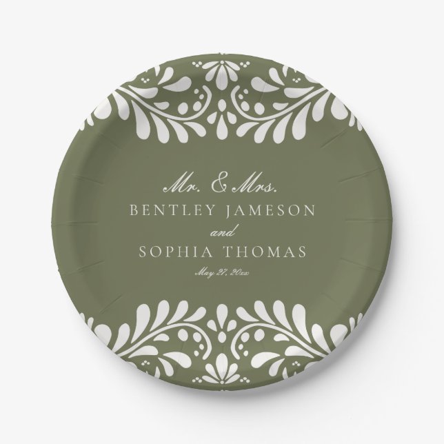 Green Talavera Tile Spanish Fiesta Wedding Paper Plate (Front)
