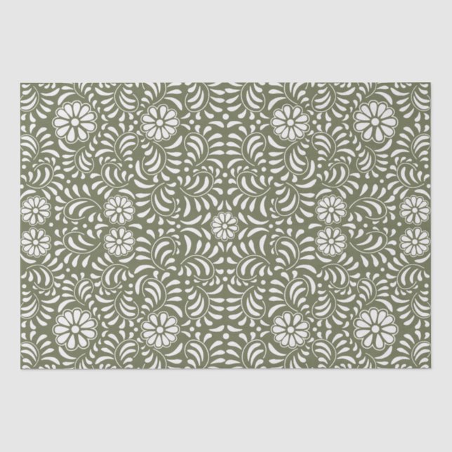 Green Talavera Tile Spanish Style Fiesta Tissue Paper (Front)