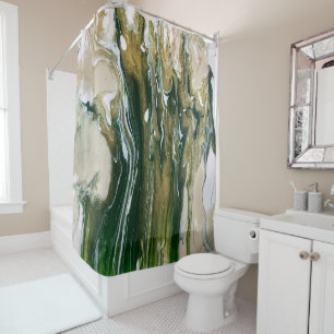 Green & Tan Abstract Shower Curtain
