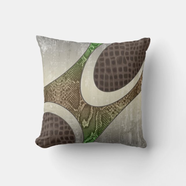 Green /Tan Abstract Snakeskin Croc Pillow (Front)