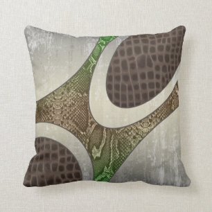 Green /Tan Abstract Snakeskin Croc Pillow