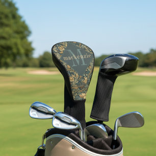 Green Tan Foliage William Morris Elegant Monogram Golf Head Cover