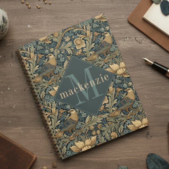 Green Tan Foliage William Morris Elegant Monogram Planner (Creator Uploaded)
