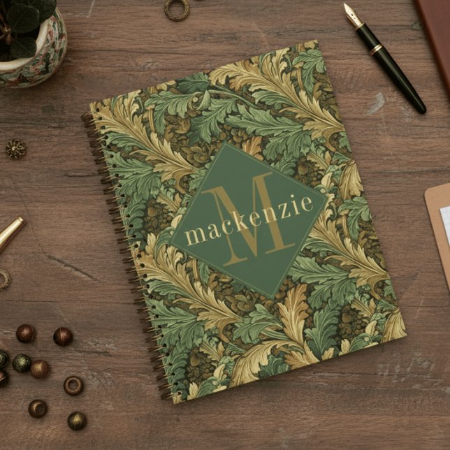 Green Tan Foliage William Morris Elegant Monogram Planner (Creator Uploaded)