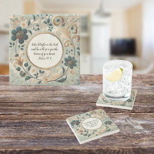 Green Tan Frame Customizable Verse Stone Coaster
