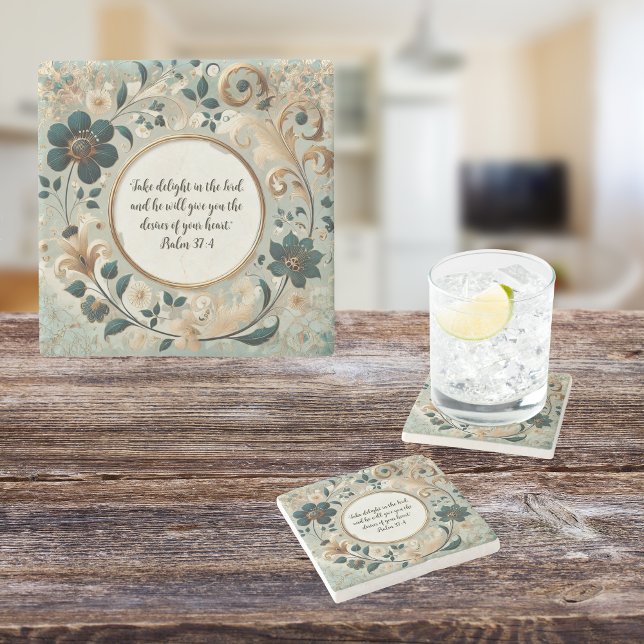Green Tan Frame Customizable Verse Stone Coaster (Creator Uploaded)