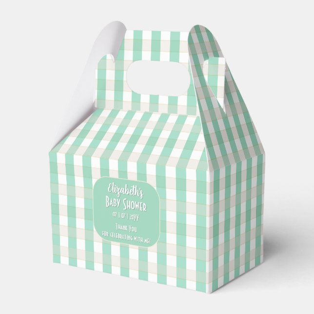 Green & Tan Gingham Baby Shower Favor Box (Front Side)