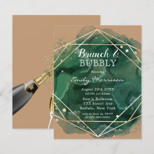 Green Tan Gold Watercolor Brunch & Bubbly  Invitation