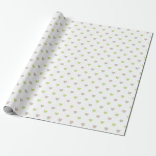 GREEN & TAN HEARTS WITH WHITE  WRAPPING PAPER