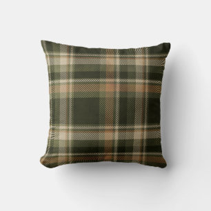 Green & Tan Plaid Fall Throw Pillow