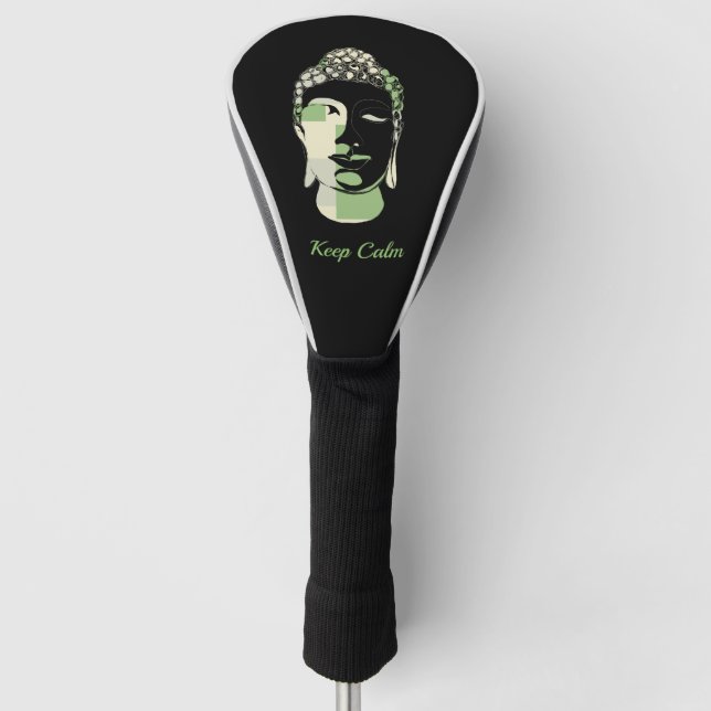 Green & Tan Squares hand drawn buddha silhouette Golf Head Cover (Front)