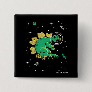 Green Tan Stegosaurus Dinos In Space 2 Inch Square Button