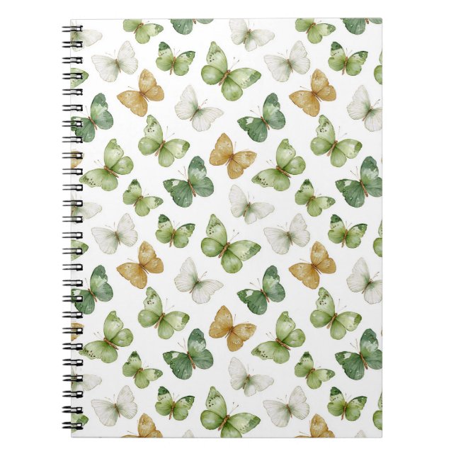 Green Tan White Butterflies Notebook (Front)