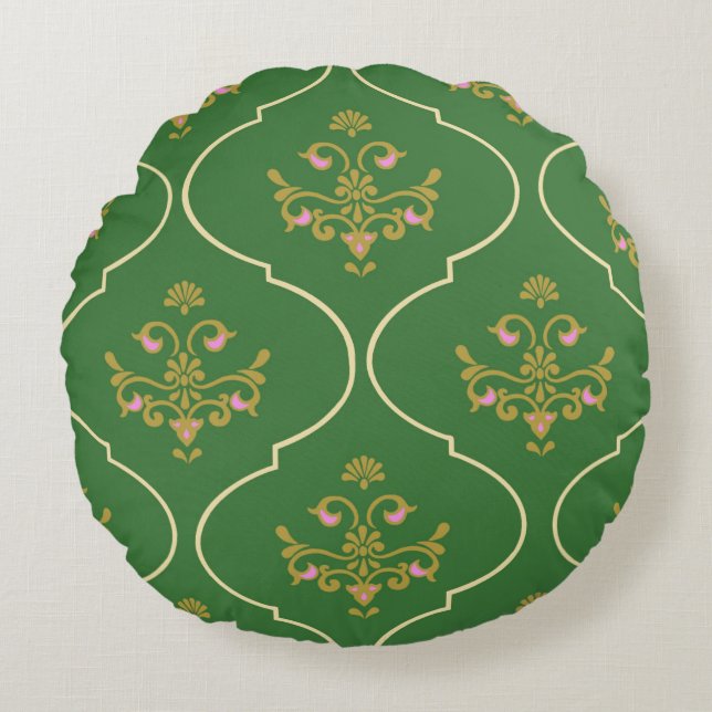Green Tapestry Round Pillow (Front)