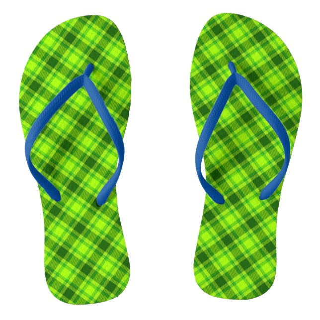 Green Tartan Chequered Plaid Pattern-57578 Flip Flops (Footbed)