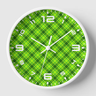 Green Tartan Chequered Plaid Pattern Clock