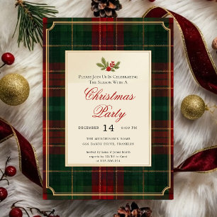 Green Tartan Christmas Party Invitation Plaid Ho