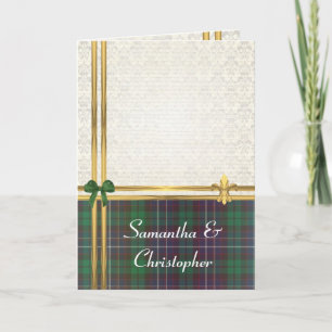 Green tartan & gold on damask invitation