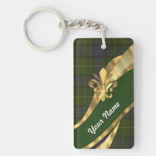 Green tartan & gold ribbon keychain