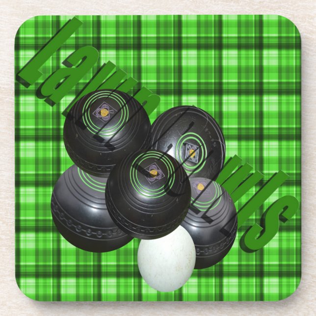 Green Tartan Lawn Bowls Design, Coaster (Front)