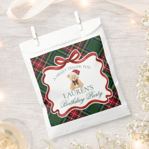 Green Tartan Plaid Christmas Bear Birthday Dessert Favour Bag