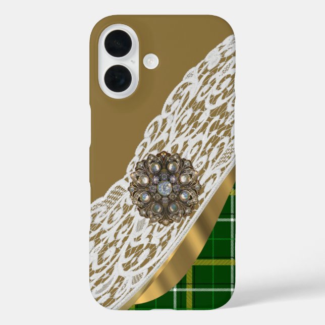 Green tartan plaid lace Case-Mate iPhone case (Back)