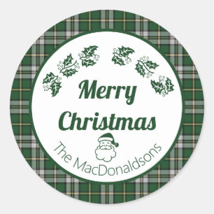 Green tartan plaid Merry Christmas Classic Round S Classic Round Sticker